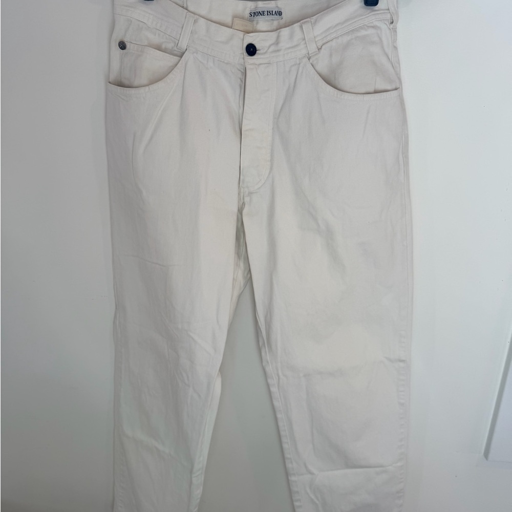 Stone Island Off-White Pants with Rainbow Trim